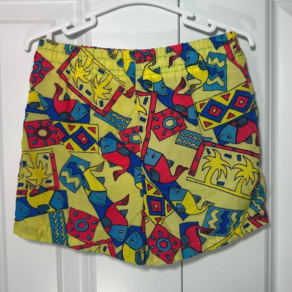 Hush Puppies Swim Trunks Baby 12 Months Yellow Vintage Fish Tropical Print 90s